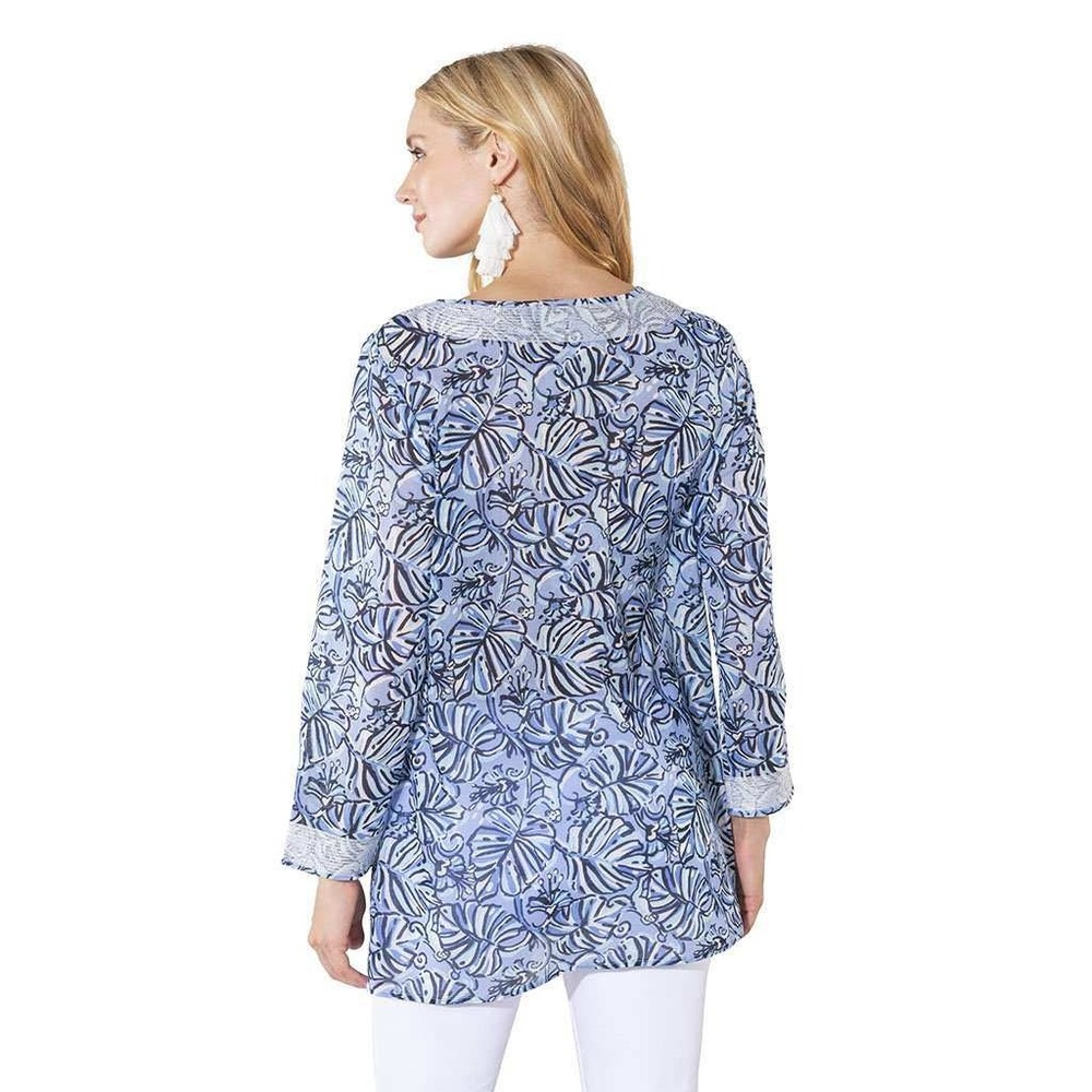 SAIL TO SABLE Tunic Top Women's XS Blue Monkey Print Cotton Coastal Resort - Picture 3 of 9